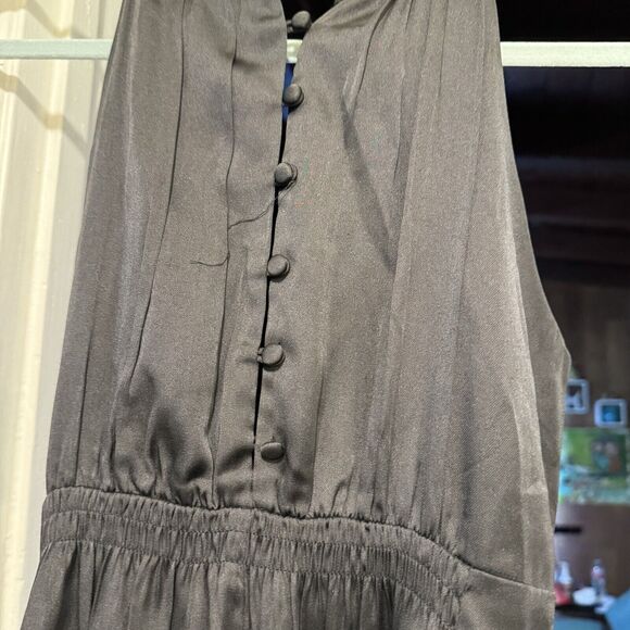 Esley Women's Black Floral Waist Satin Halter Dress Knee Length Size Small - Picture 8 of 12